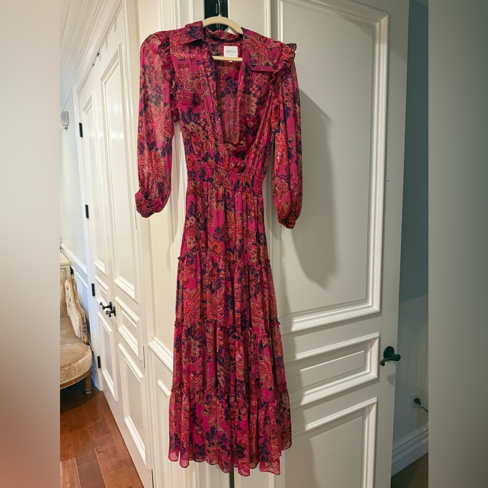 Misa Los Angeles Vibrant Pink and Purple Patterned Dress